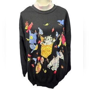 Vintage Y2K Basic Editions kitten laundry line cute mock neck sweatshirt